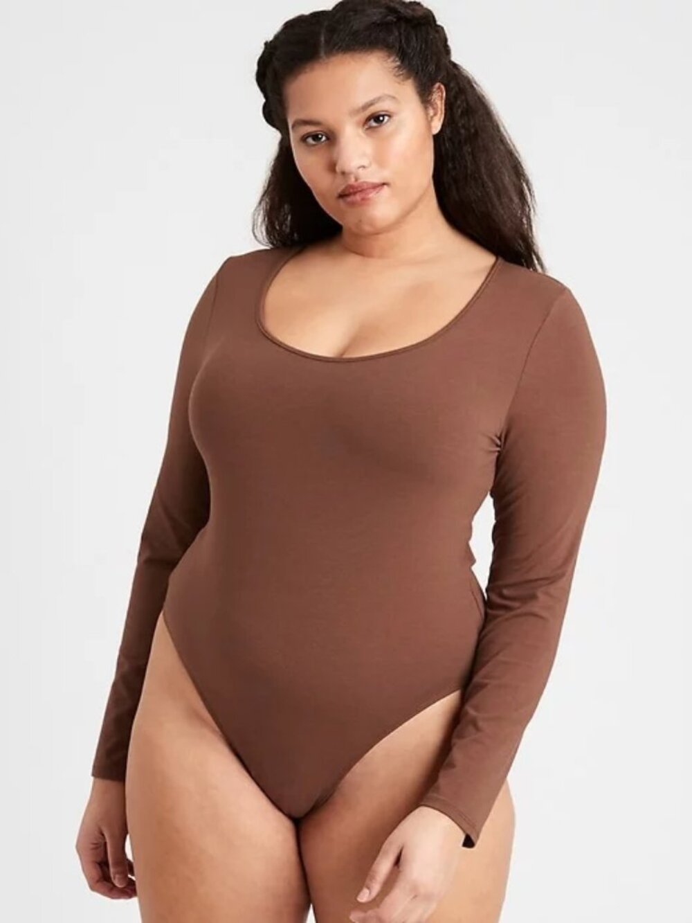Banana Republic Scoop-Neck Thong Bodysuit True Hues Brown Cotton Modal Size L